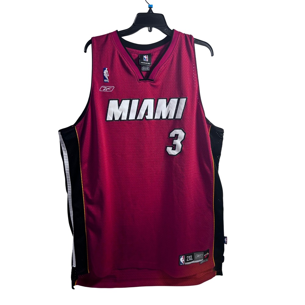 Reebok NBA Miami Heat Jersey 2XL Red Dwyane Wade 3 Stitched Mens